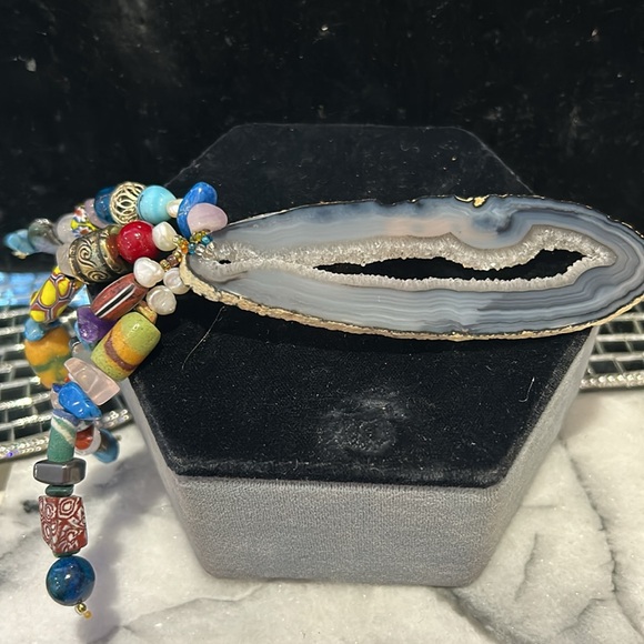 Vintage Artisan Quartz Sliced Stone & Beads Brooch-Boutique - Picture 5 of 9